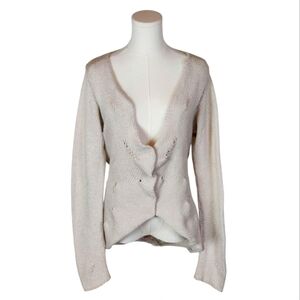 Lilith Paris Distressed Knit Cardigan Cream Avant Garde Cotton Blend XS